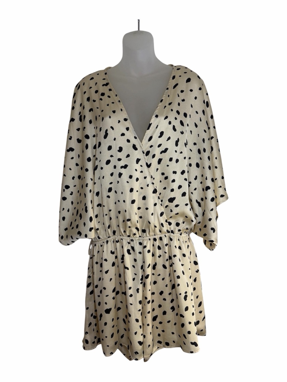 Pink Lily Dalmatian Spot Satin Romper Wrap V-Neck Dolman Sleeve 2XL